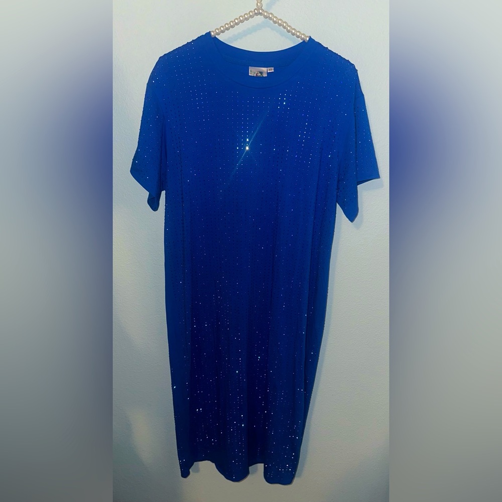 BRAND NEW • QOS • QUEEN OF SPARKLES • ROYAL BLUE RHINESTONE ACTIVE DRESS SIZE XS
